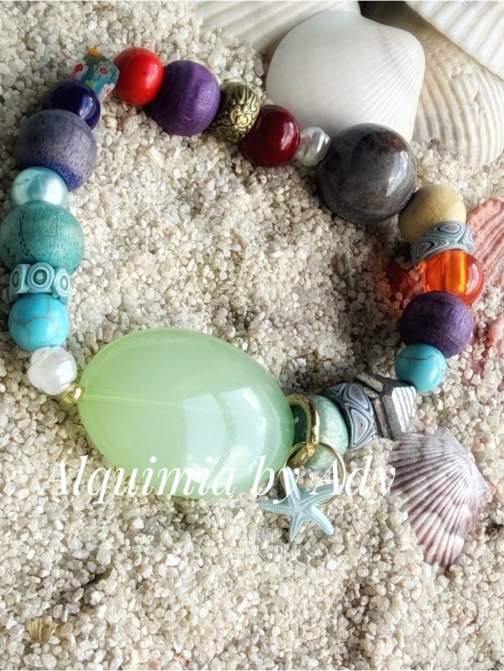 INSTANT JOY 🤩 Multicolor Beaded Bracelet with Pale Green Focal Stone